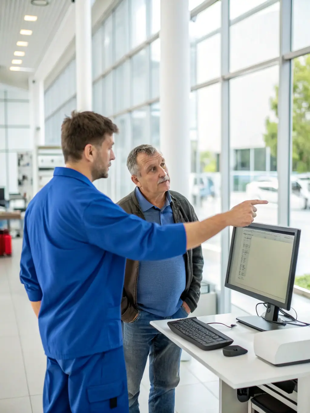 A clear photo of a printed price list and a technician discussing costs with a customer, highlighting transparency and affordability.